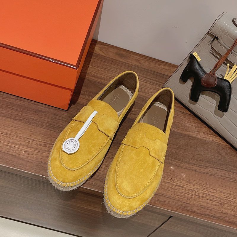 Hermes Trip Espadrilles Women Suede In Lemon