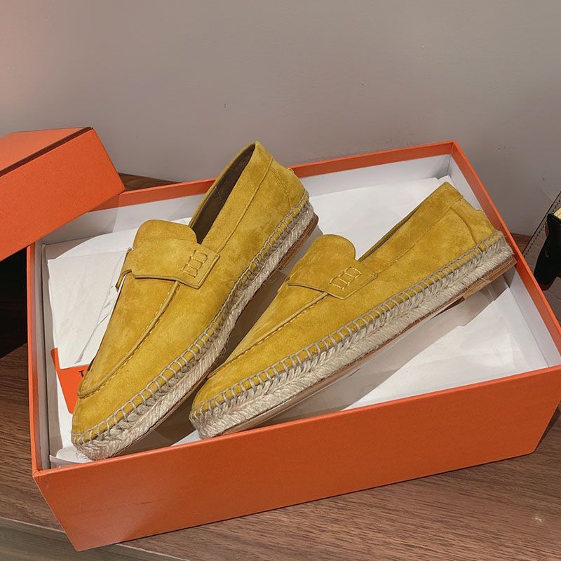 Hermes Trip Espadrilles Women Suede In Lemon