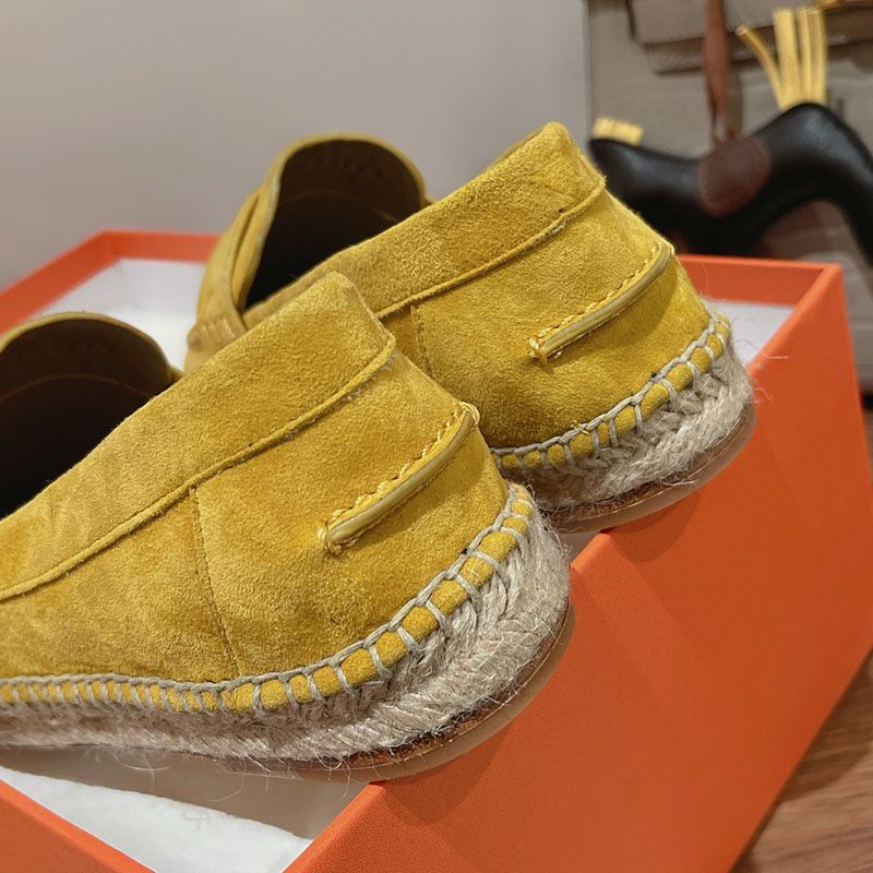 Hermes Trip Espadrilles Women Suede In Lemon