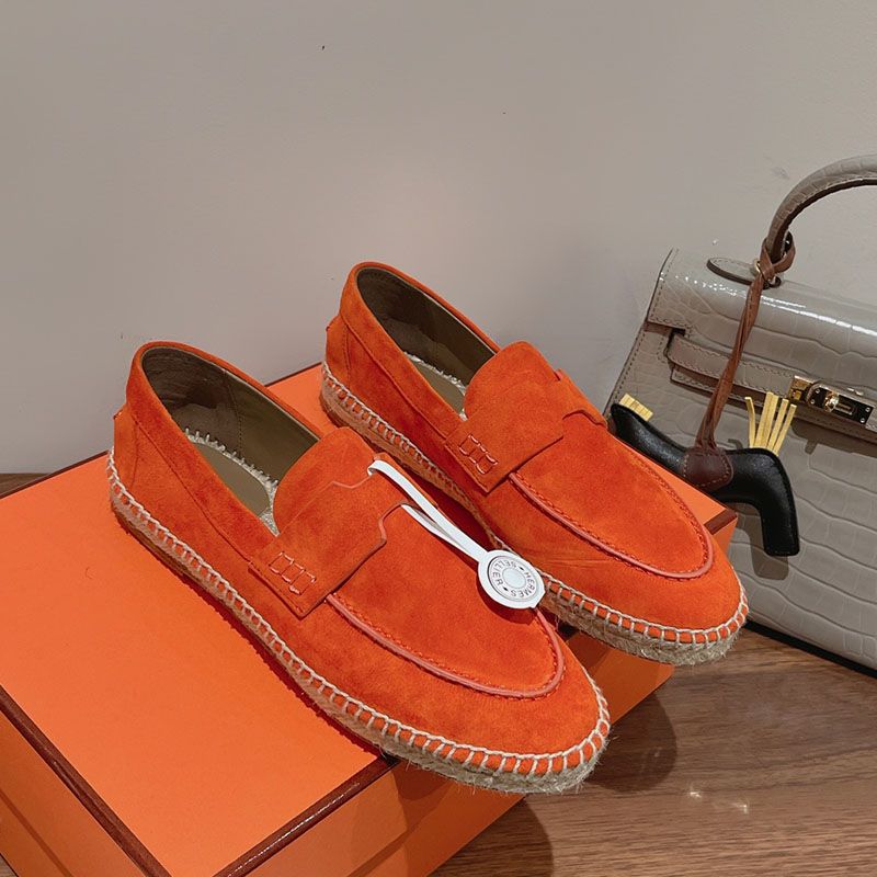 Hermes Trip Espadrilles Women Suede In Orange