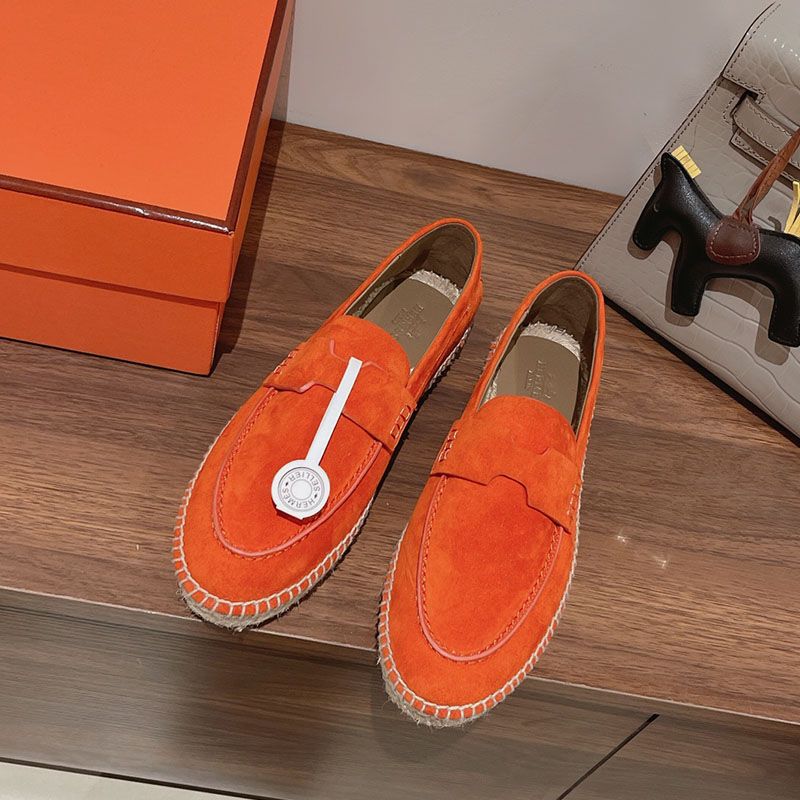 Hermes Trip Espadrilles Women Suede In Orange