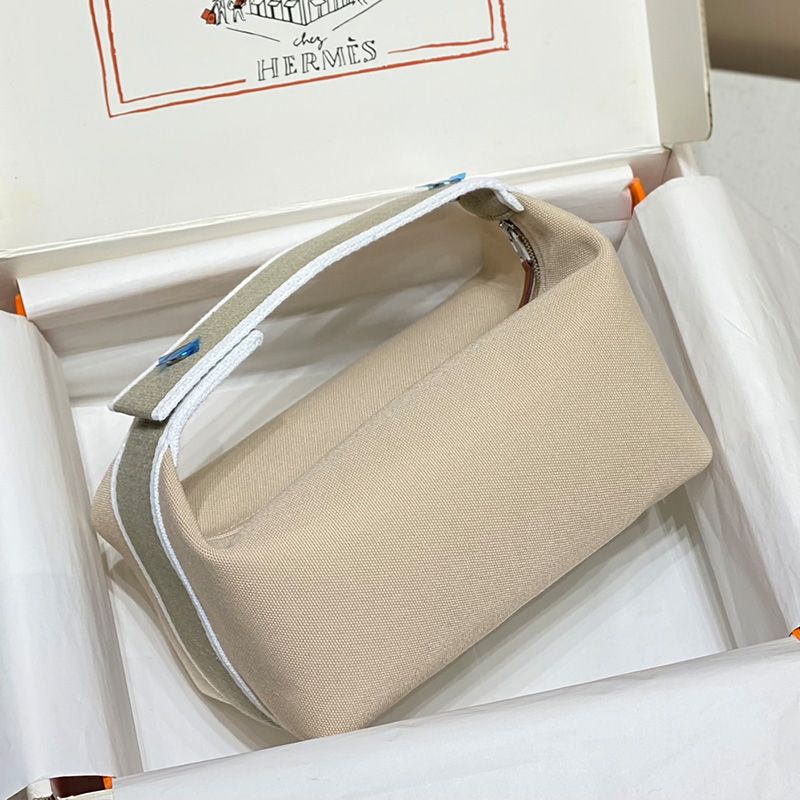 Hermes Trousse Bride-A-Brac Case Canvas Palladium Hardware In Beige Grey