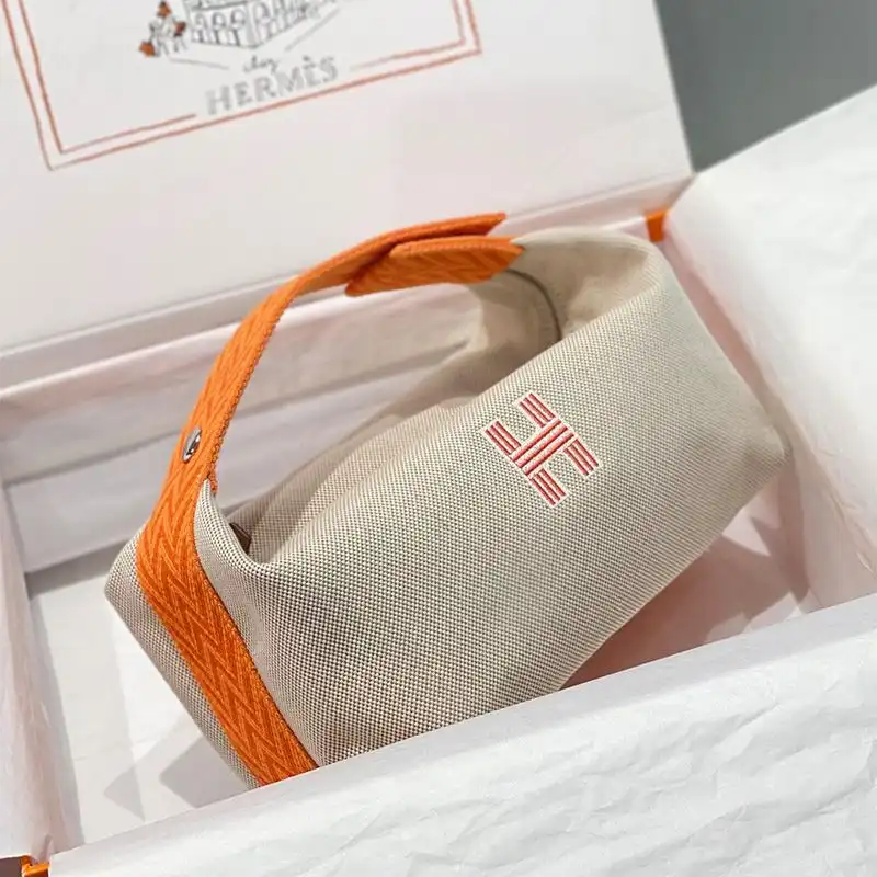 Affordable Hermes Trousse Bride-A-Brac Case Canvas Palladium Hardware In Beige Orange