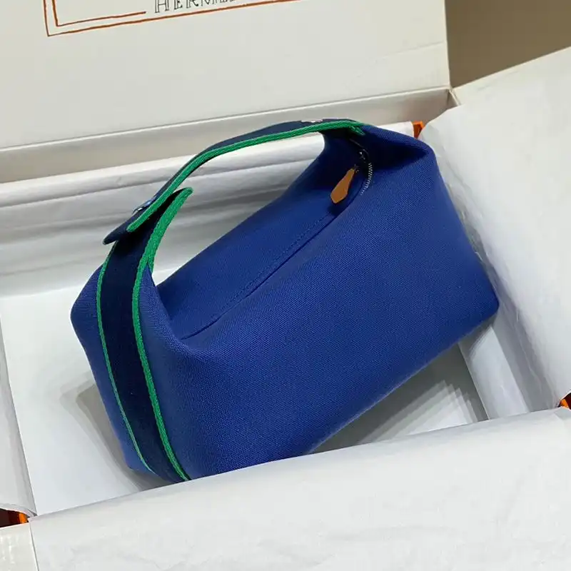 Affordable Hermes Trousse Bride-A-Brac Case Canvas Palladium Hardware In Blue Green