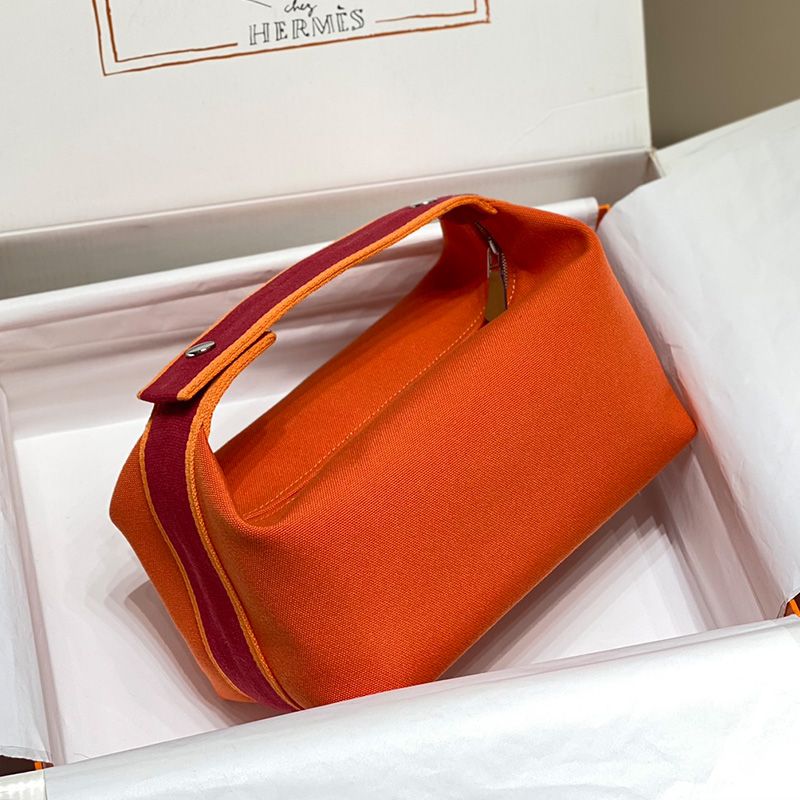 Hermes Trousse Bride-A-Brac Case Canvas Palladium Hardware In Orange Red