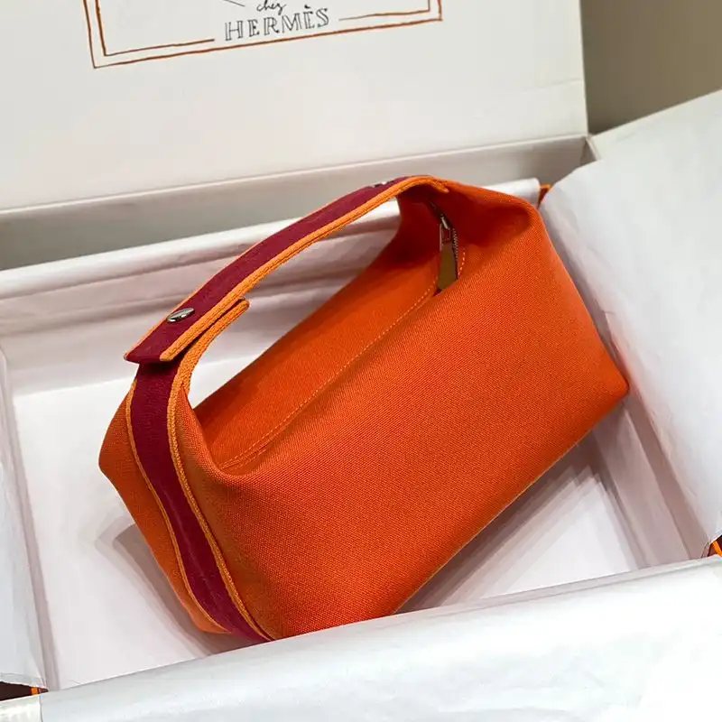 Affordable Hermes Trousse Bride-A-Brac Case Canvas Palladium Hardware In Orange Red