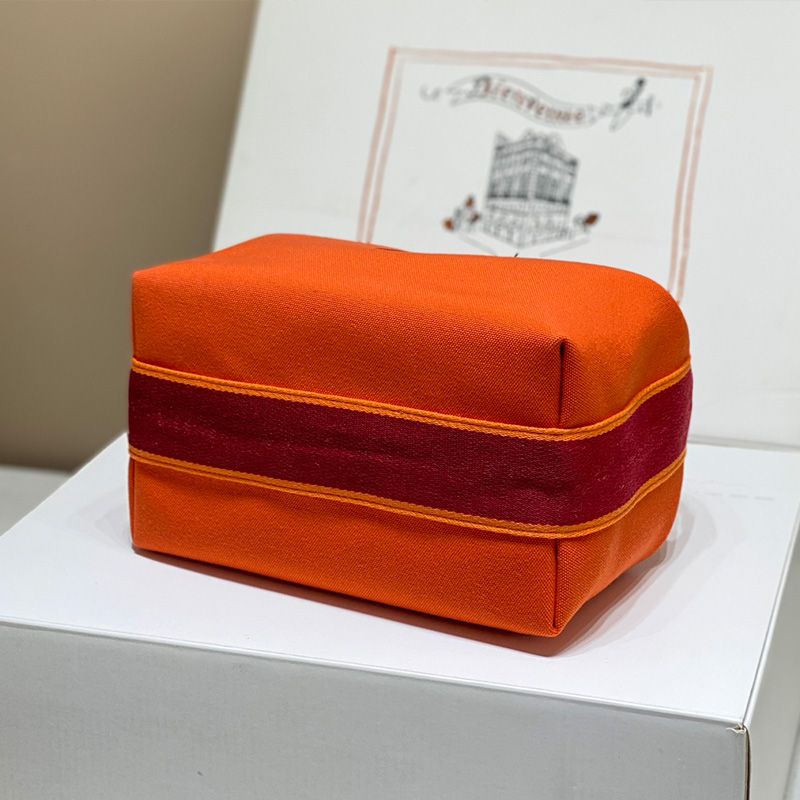 Hermes Trousse Bride-A-Brac Case Canvas Palladium Hardware In Orange Red