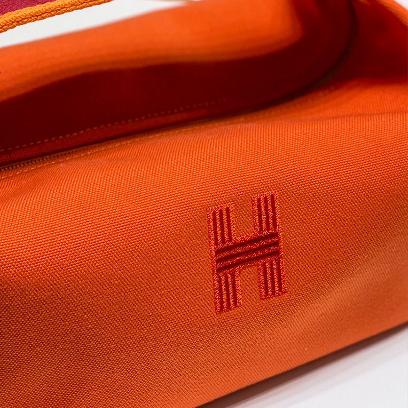 Hermes Trousse Bride-A-Brac Case Canvas Palladium Hardware In Orange Red