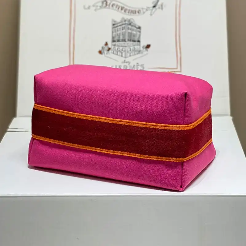 Affordable Hermes Trousse Bride-A-Brac Case Canvas Palladium Hardware In Rose Red