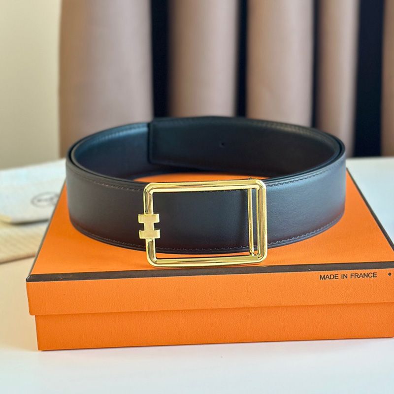 Hermes Tube H Buckle 38 Reversible Belt Leather In Black