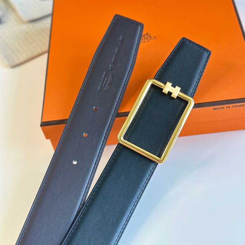 Hermes Tube H Buckle 38 Reversible Belt Leather In Black