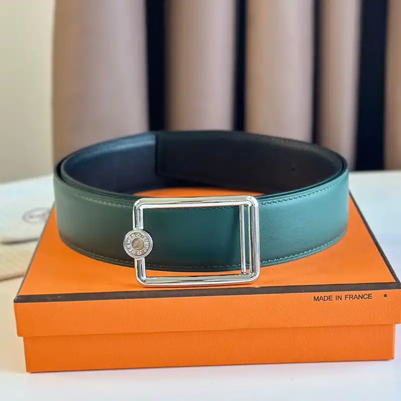 Cheap Hermes Tube Letter Buckle 38 Reversible Belt Leather In Green Black