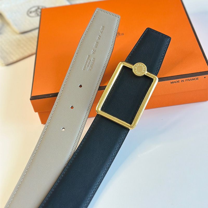 Hermes Tube Letter Buckle 38 Reversible Belt Leather In Grey Black