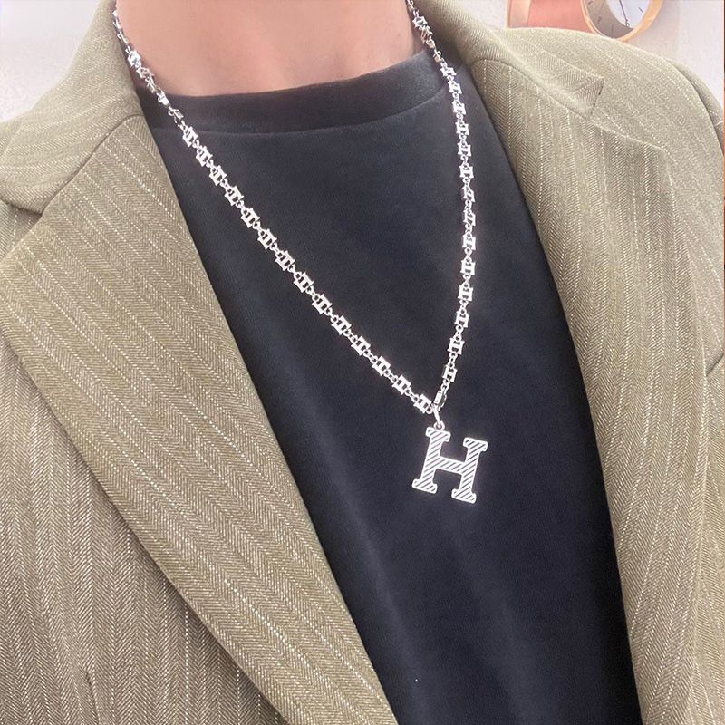 Hermes Twill H Pendant Necklace Silver