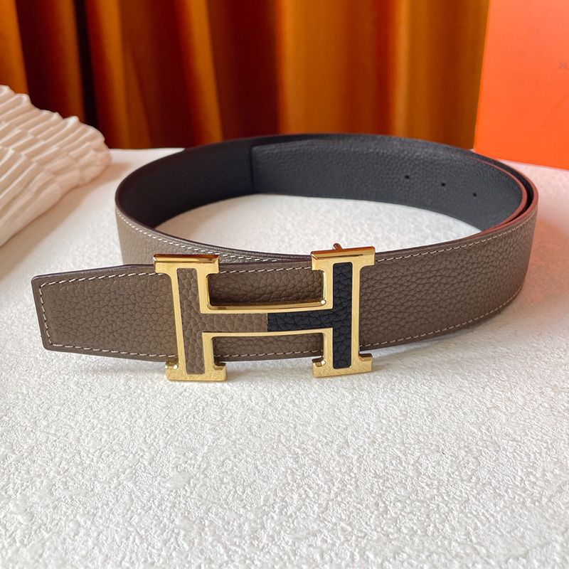 Hermes Two Color H 38 Reversible Belt Leather In Beige Black