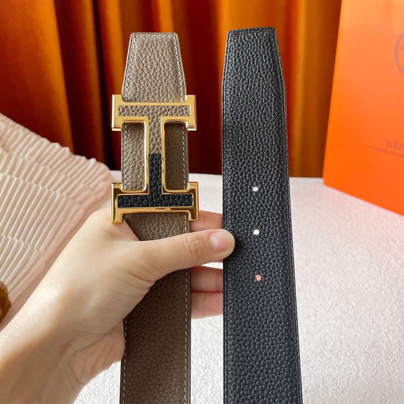 Hermes Two Color H 38 Reversible Belt Leather In Beige Black