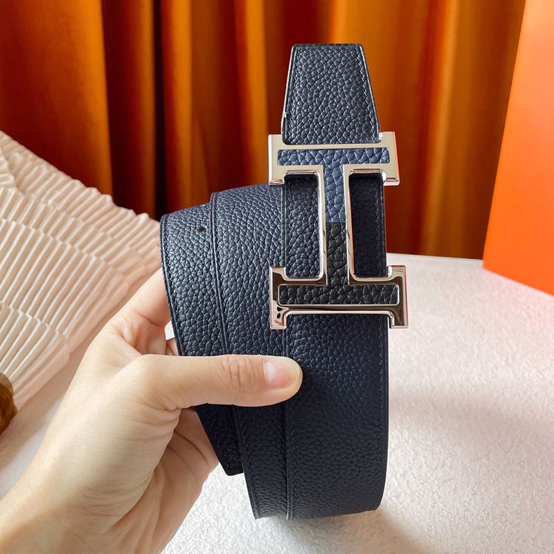 Hermes Two Color H 38 Reversible Belt Leather In Blue Black