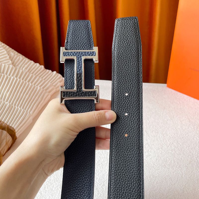 Hermes Two Color H 38 Reversible Belt Leather In Blue Black