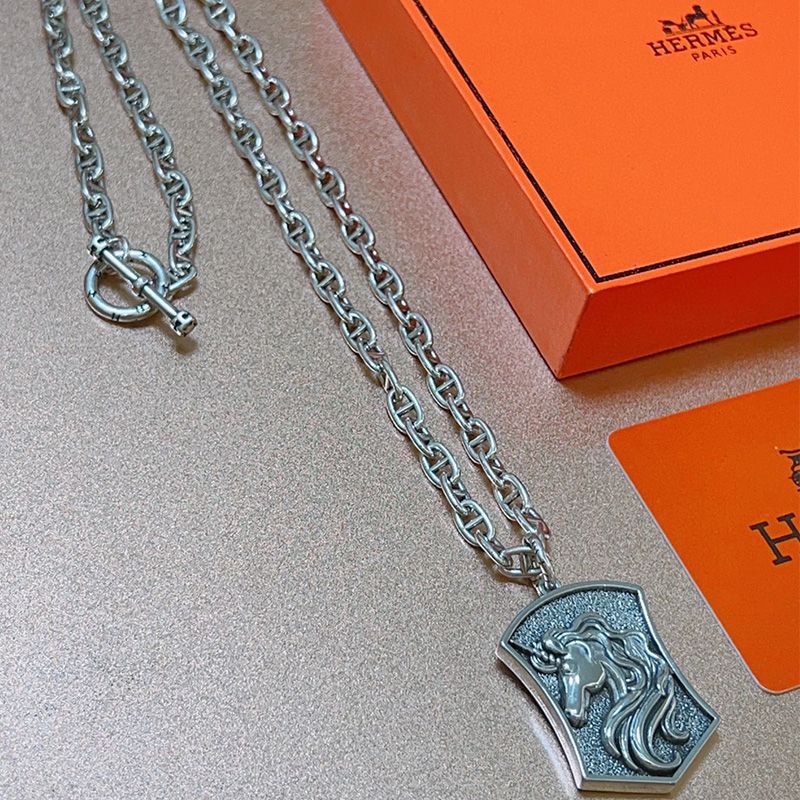 Hermes Unicorn Pendant Necklace Silver