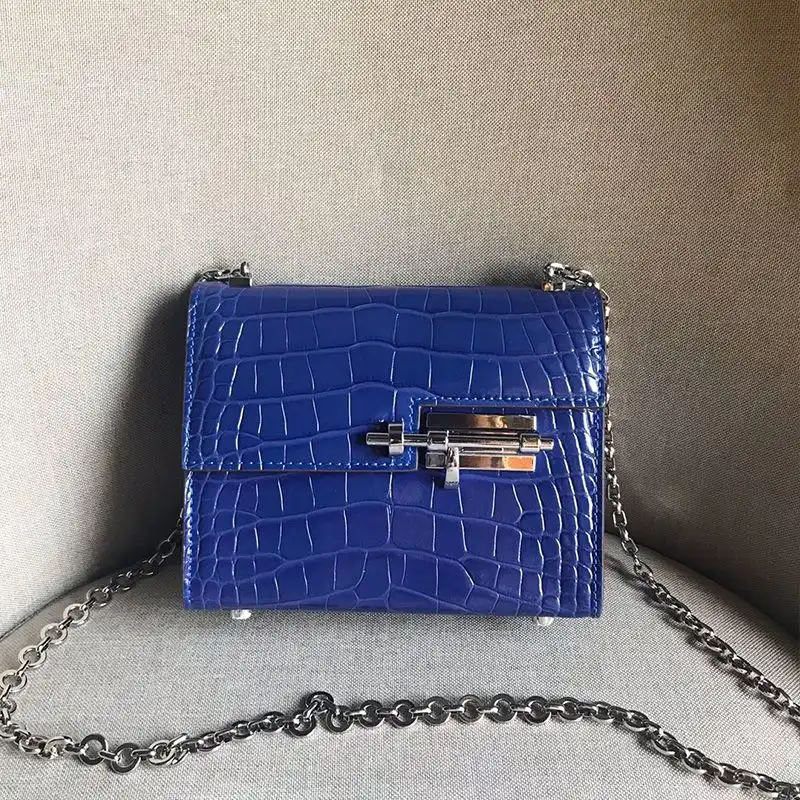 Affordable Hermes Verrou Chaine Mini Bag Alligator Leather Palladium Hardware In Blue