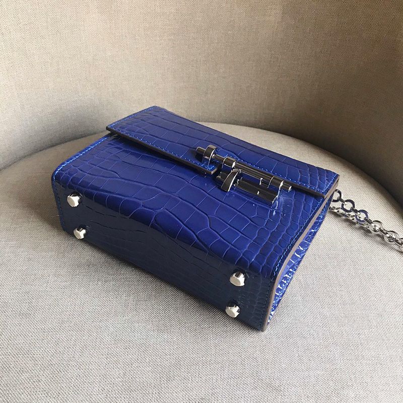 Hermes Verrou Chaine Mini Bag Alligator Leather Palladium Hardware In Blue