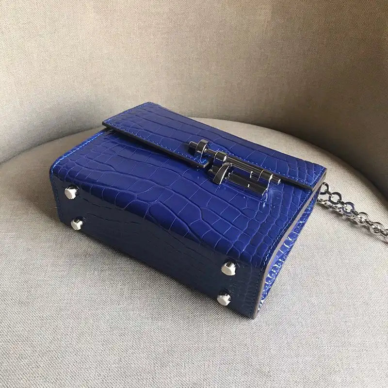 Cheap Hermes Verrou Chaine Mini Bag Alligator Leather Palladium Hardware In Blue