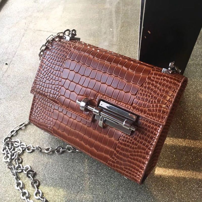 Hermes Verrou Chaine Mini Bag Alligator Leather Palladium Hardware In Brown