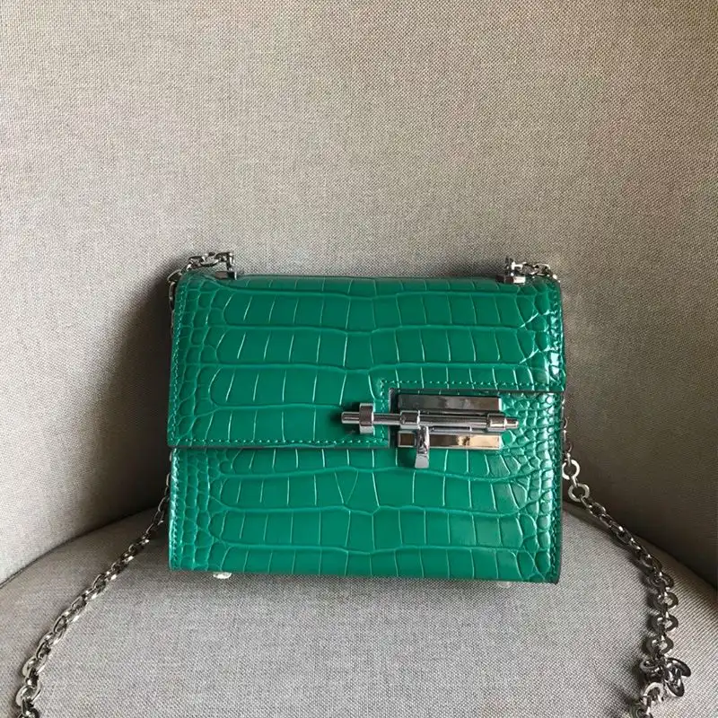 Cheap Hermes Verrou Chaine Mini Bag Alligator Leather Palladium Hardware In Green