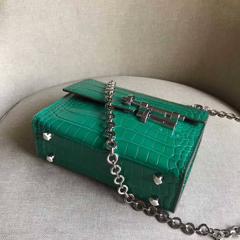 Hermes Verrou Chaine Mini Bag Alligator Leather Palladium Hardware In Green