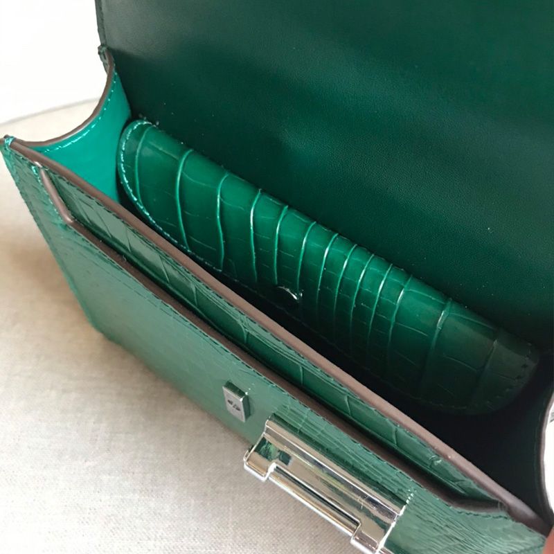 Hermes Verrou Chaine Mini Bag Alligator Leather Palladium Hardware In Green