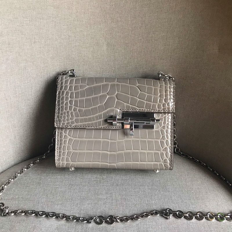 Hermes Verrou Chaine Mini Bag Alligator Leather Palladium Hardware In Grey