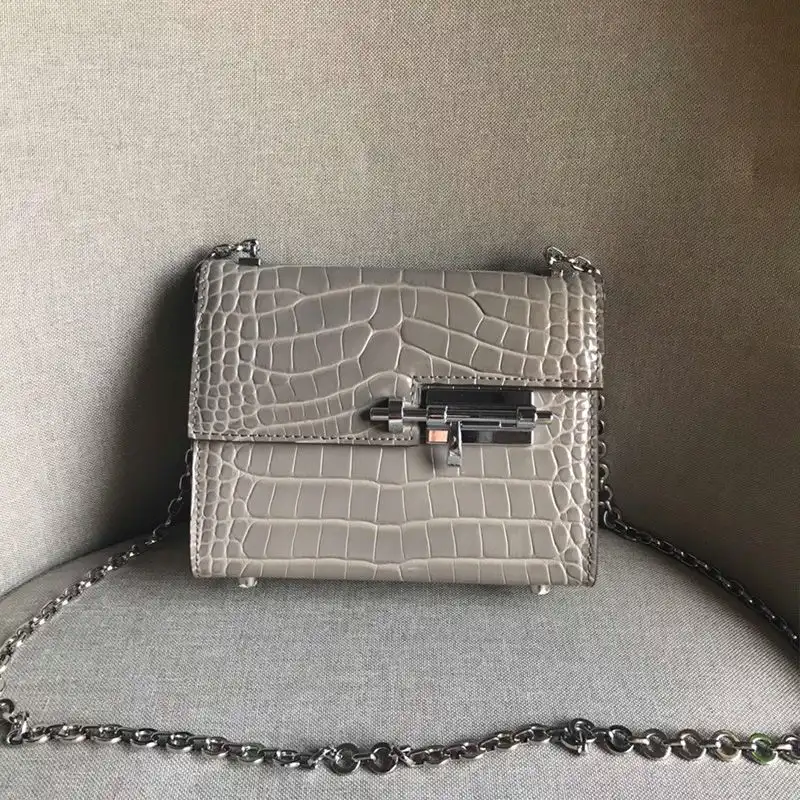 Hermes Verrou Chaine Mini Bag Alligator Leather Palladium Hardware In Grey