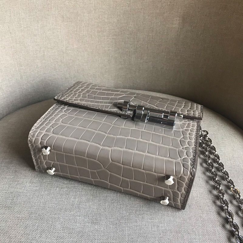 Hermes Verrou Chaine Mini Bag Alligator Leather Palladium Hardware In Grey