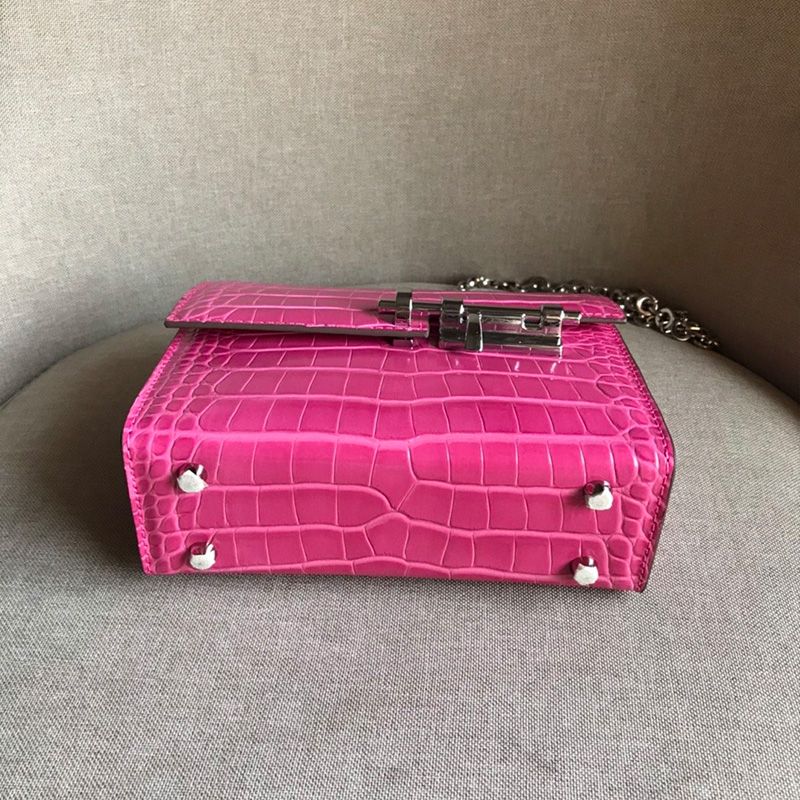 Hermes Verrou Chaine Mini Bag Alligator Leather Palladium Hardware In Pink