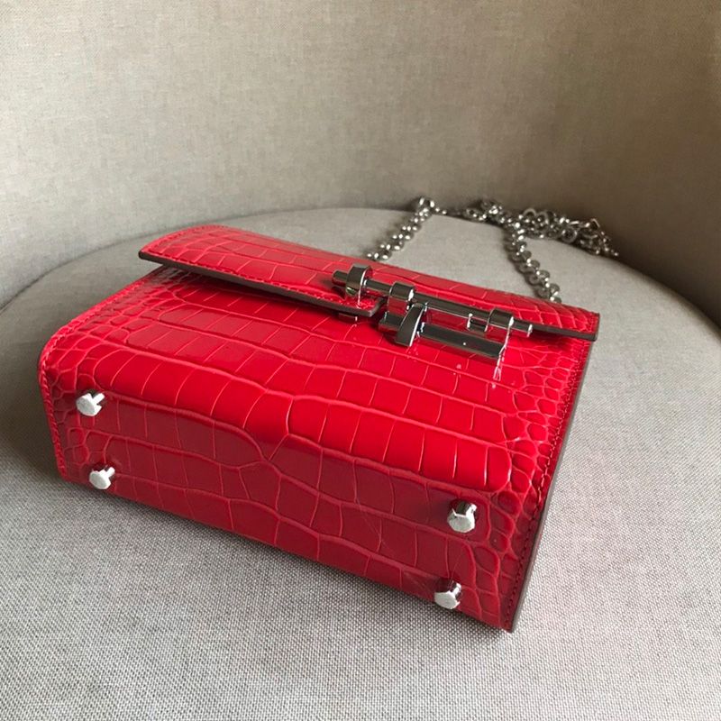 Hermes Verrou Chaine Mini Bag Alligator Leather Palladium Hardware In Red