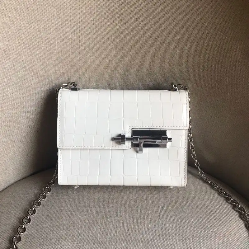 Cheap Hermes Verrou Chaine Mini Bag Alligator Leather Palladium Hardware In White