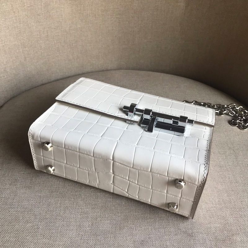 Hermes Verrou Chaine Mini Bag Alligator Leather Palladium Hardware In White