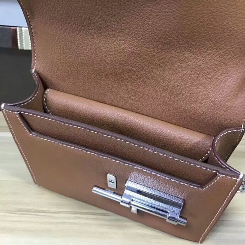 Hermes Verrou Chaine Mini Bag Goatskin Palladium Hardware In Brown