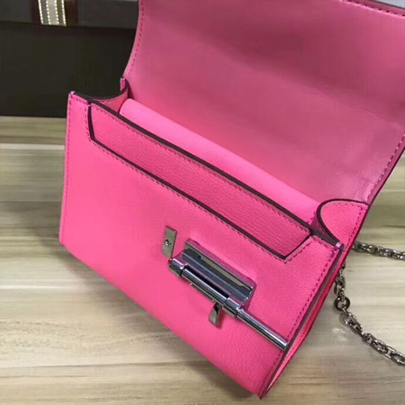 Hermes Verrou Chaine Mini Bag Goatskin Palladium Hardware In Rose