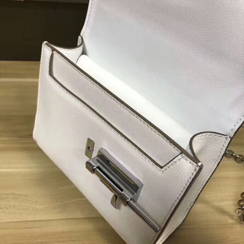 Hermes Verrou Chaine Mini Bag Goatskin Palladium Hardware In White