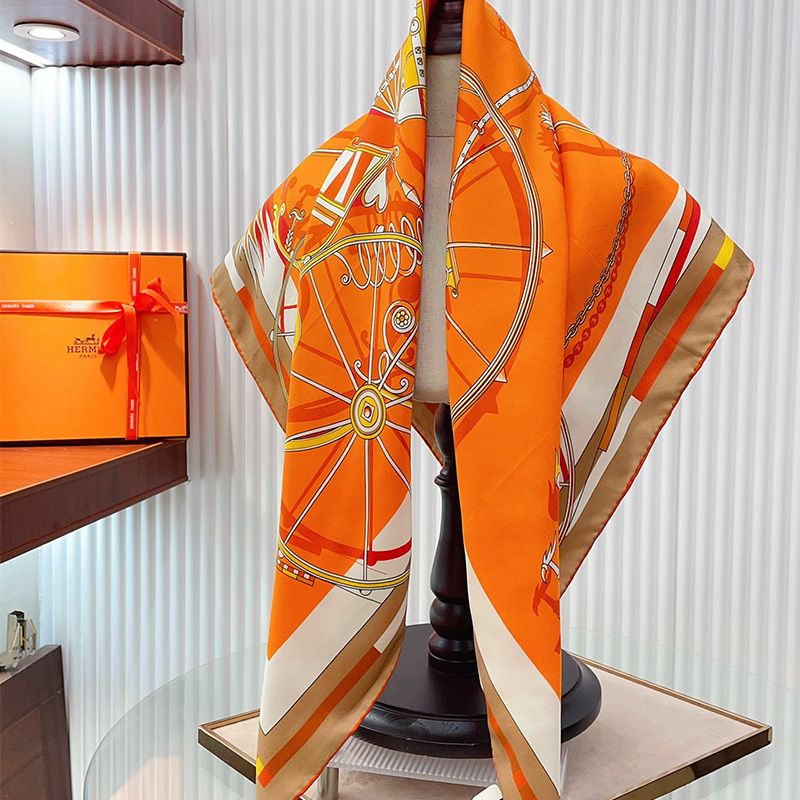 Hermes Voitures En Equilibre Scarf 90 In Orange