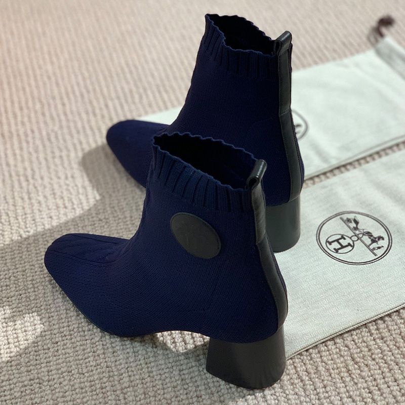 Hermes Volver 60 Ankle Boots Women Knit In Blue