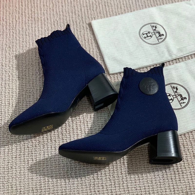 Hermes Volver 60 Ankle Boots Women Knit In Blue