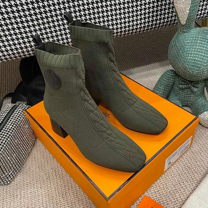 Cheap Hermes Volver 60 Ankle Boots Women Knit In Green