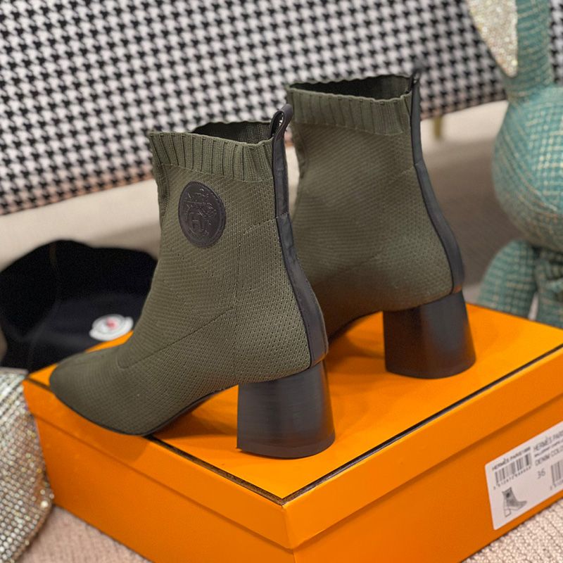 Hermes Volver 60 Ankle Boots Women Knit In Green