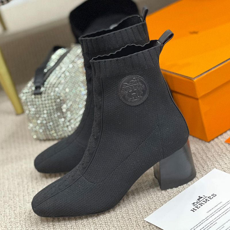 Hermes Volver 60 Ankle Boots Women Knit In Grey