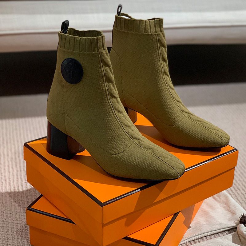 Hermes Volver 60 Ankle Boots Women Knit In Light Green