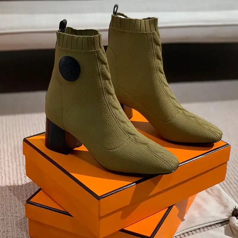 Cheap Hermes Volver 60 Ankle Boots Women Knit In Light Green