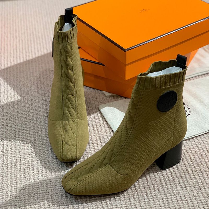 Hermes Volver 60 Ankle Boots Women Knit In Light Green