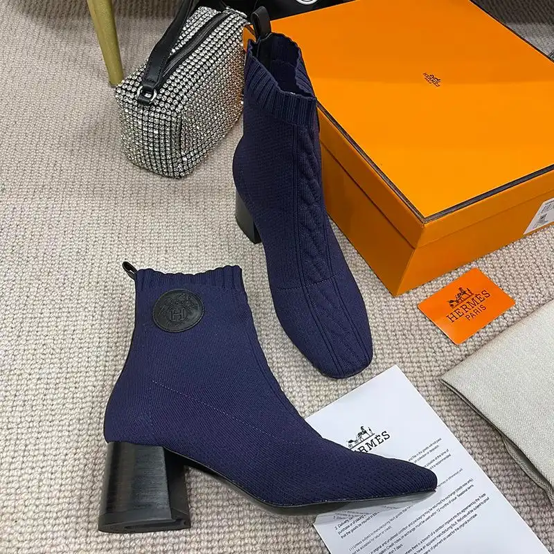 Cheap Hermes Volver 60 Ankle Boots Women Knit In Navy Blue